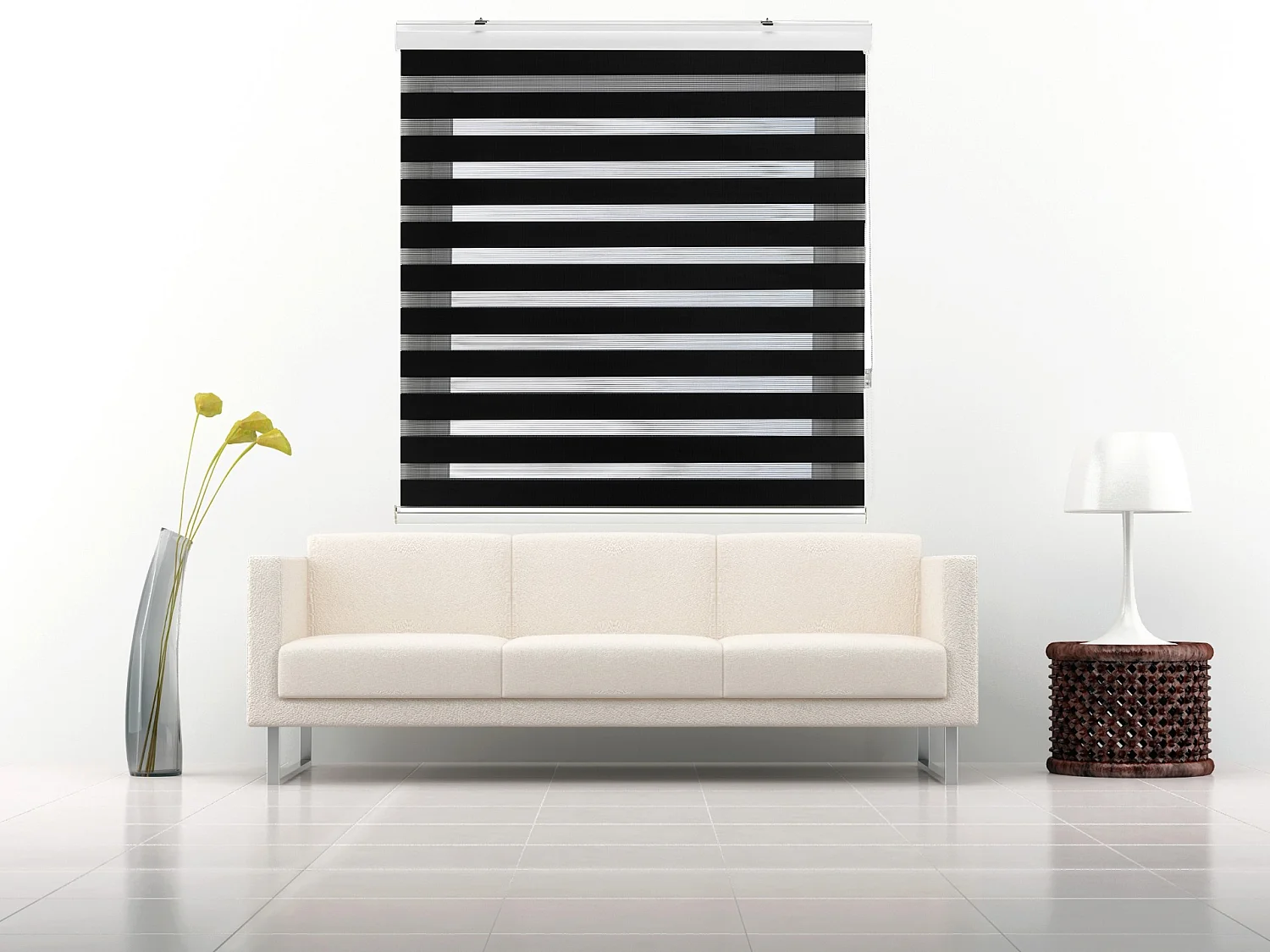 ESTORALIS | Estor Enrollable NOCHE y DIA | 125 x 255 cm (Ancho por Alto) Tamaño de Tela 122 x 250 cm | Modelo SANSA Color Negro