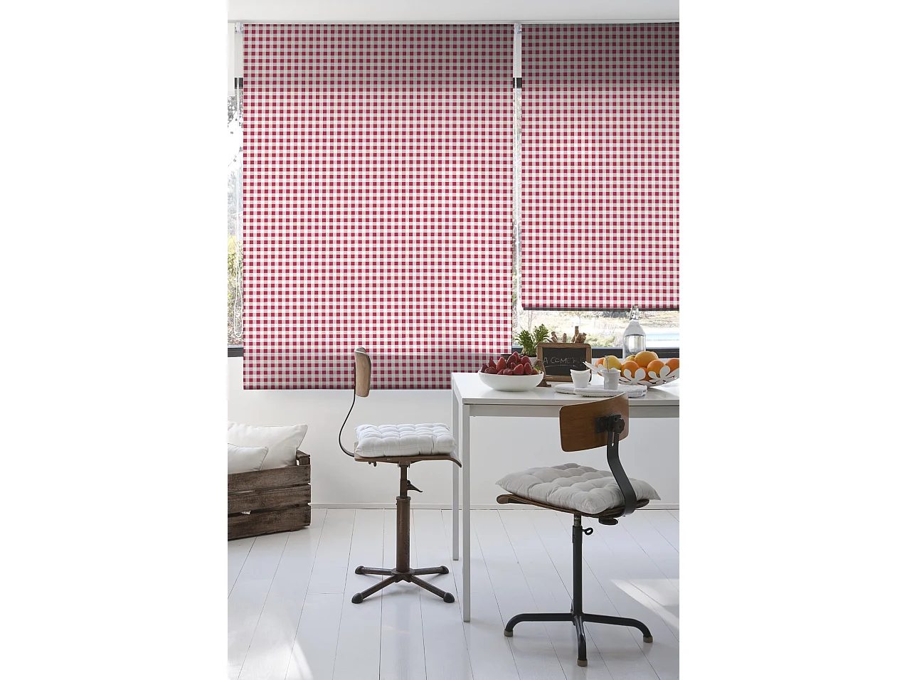 ESTORALIS | Estores Personalizados de COCINA | 90 x 180 cm (Ancho por Alto) Tamaño de Tela 87 x 175 cm | Modelo Vichy-2 Color Rojo