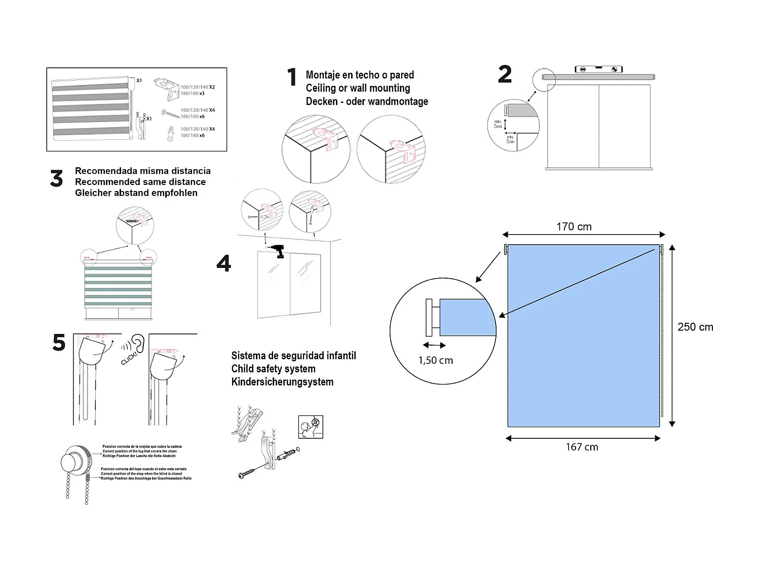 ESTORALIS | Estor Enrollable NOCHE y DIA | 170 x 255 cm (Ancho por Alto) Tamaño de Tela 167 x 250 cm | Modelo SHAE Color Marron