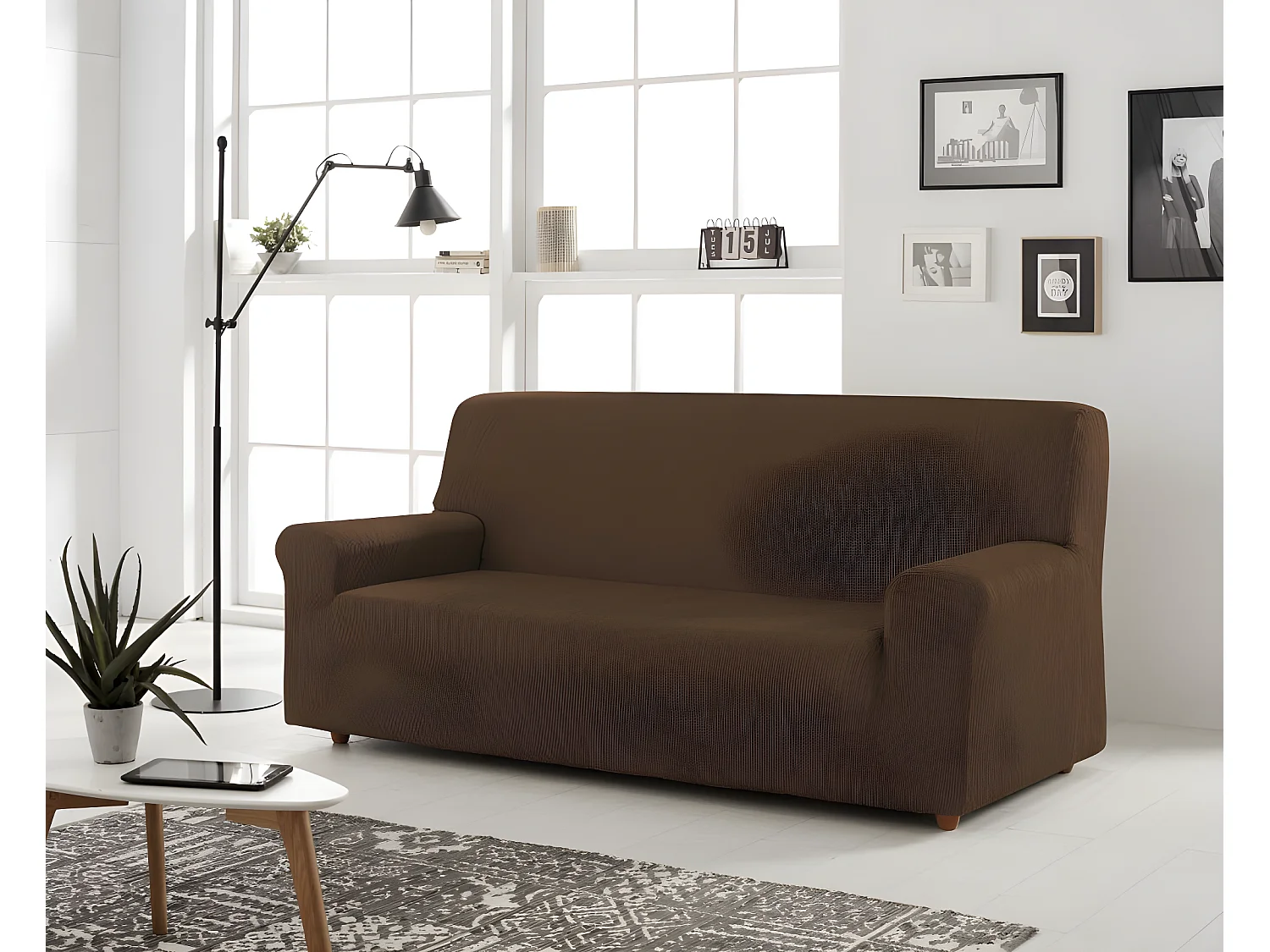 ESTORALIS | Funda de Sofá Tejido Elastico Resistente | Para Sofá 2 Plazas | Tamaño ( de 120 a 170 cm. )  | Modelo BERTA Color Marron