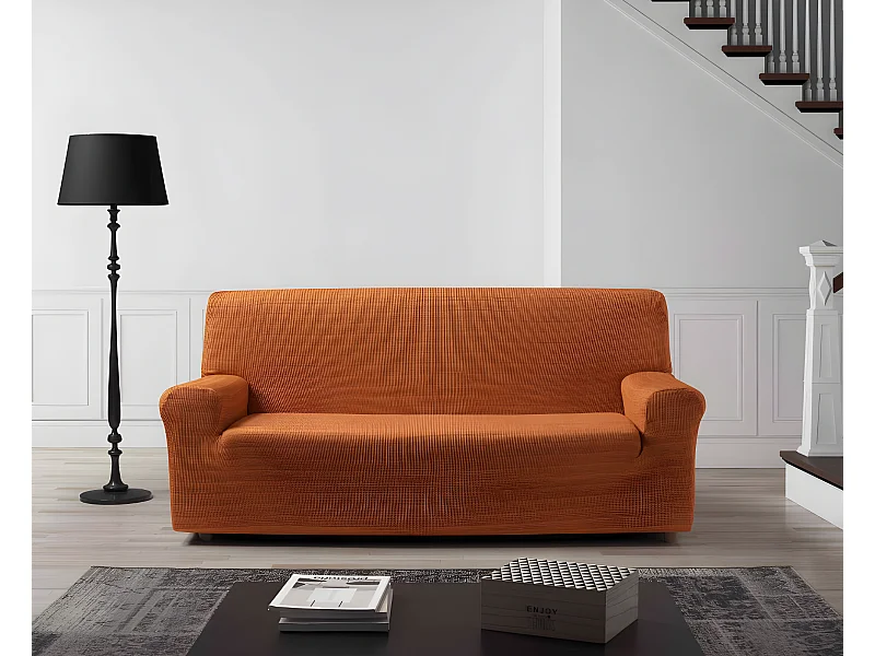 ESTORALIS | Funda de Sofá Tejido Elastico Resistente | Para Sofá 3 Plazas | Tamaño ( de 170 a 220 cm. )  | Modelo VEGA Color Naranja