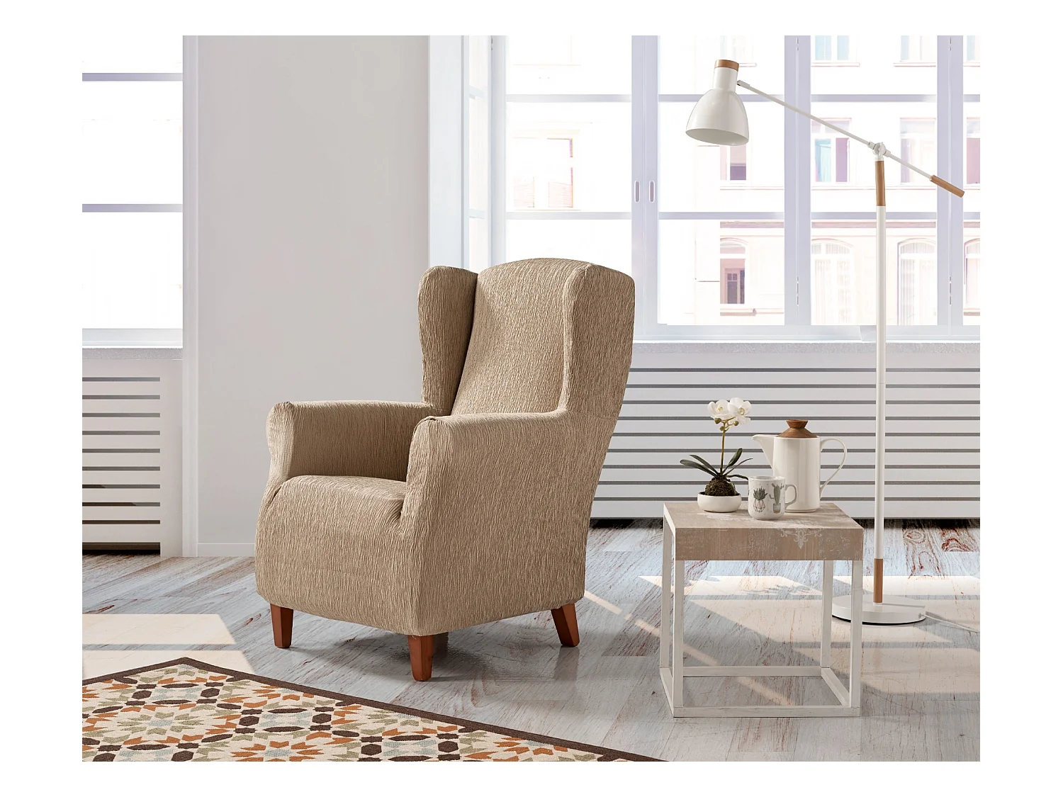 ESTORALIS | Funda Sillon Tejido Elastico Resistente | Para Sillon Orejero | Tamaño ( de 70 a 110 cm. )  | Modelo BETA Color Beige