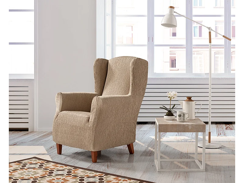 ESTORALIS | Funda Sillon Tejido Elastico Resistente | Para Sillon Orejero | Tamaño ( de 70 a 110 cm. )  | Modelo BETA Color Beige