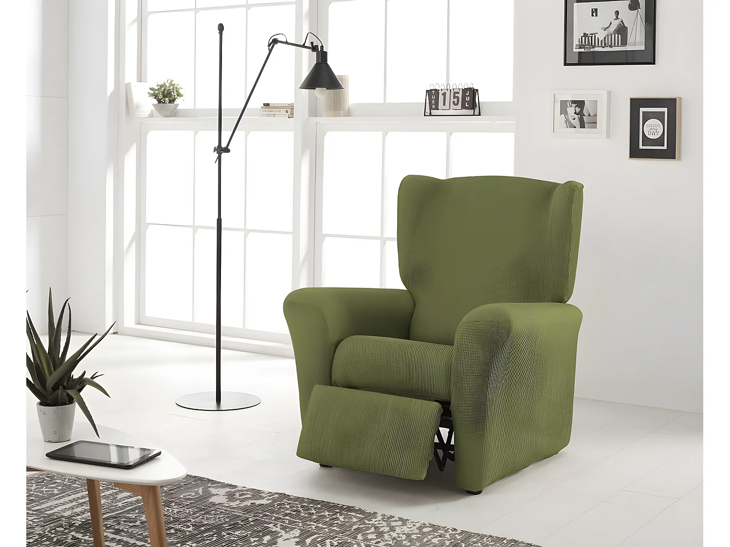 ESTORALIS | Funda Sillon Tejido Elastico Resistente | Para Sillon Relax | Tamaño ( de 70 a 90 cm. )  | Modelo BERTA Color Verde