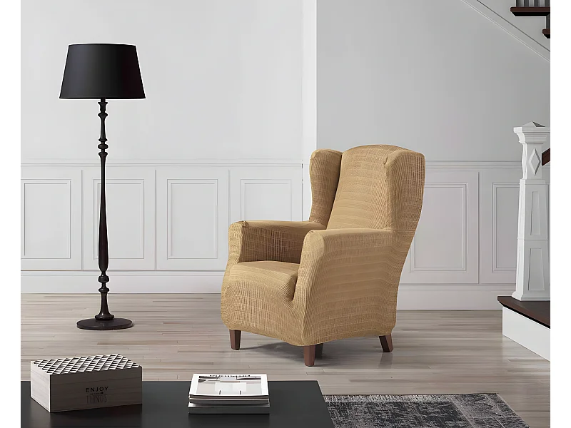 ESTORALIS | Funda Sillon Tejido Elastico Resistente | Para Sillon Orejero | Tamaño ( de 70 a 110 cm. )  | Modelo VEGA Color Beige