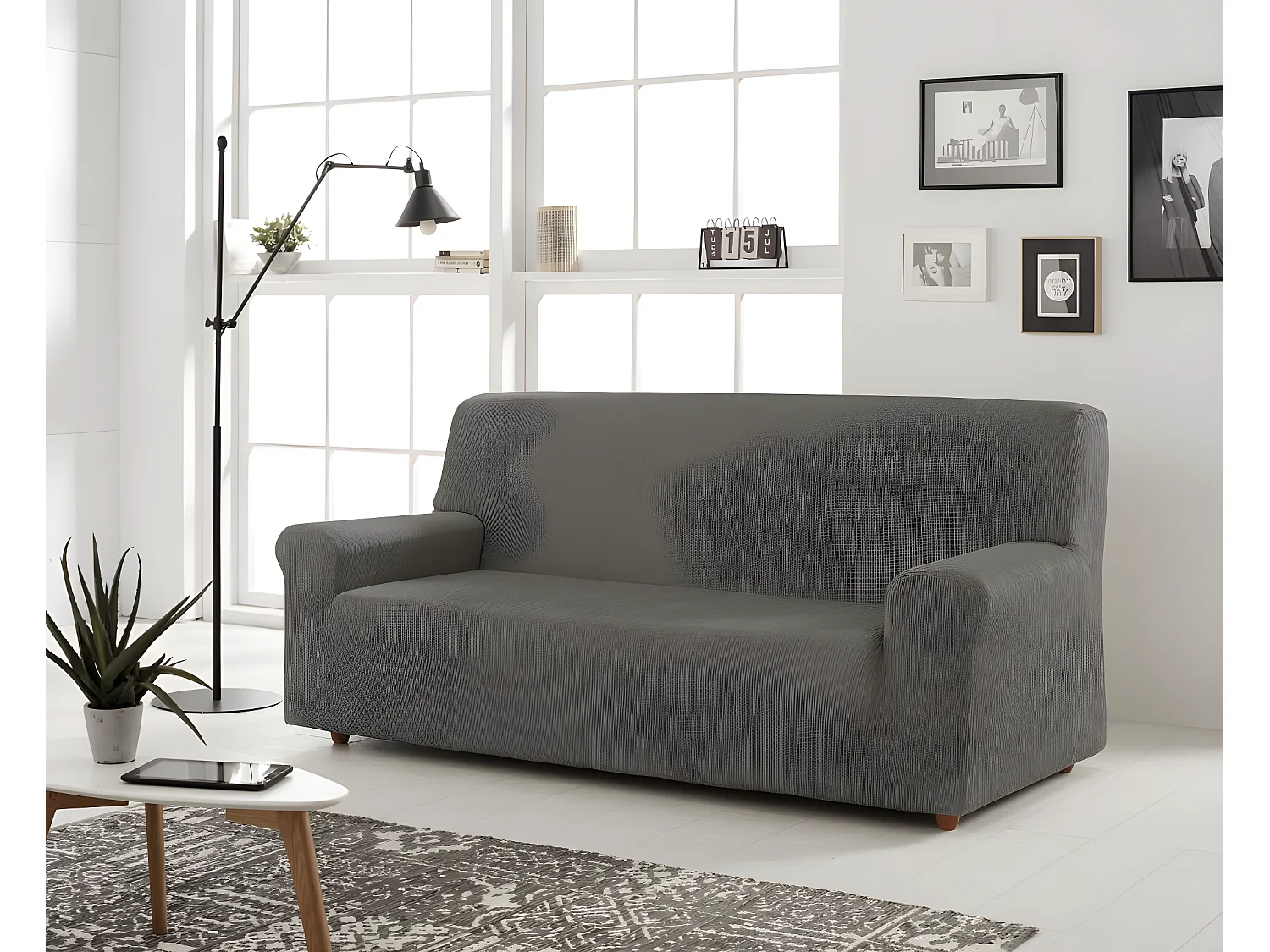 ESTORALIS | Funda de Sofá Tejido Elastico Resistente | Para Sofá 3 Plazas | Tamaño ( de 170 a 220 cm. )  | Modelo BERTA Color Gris