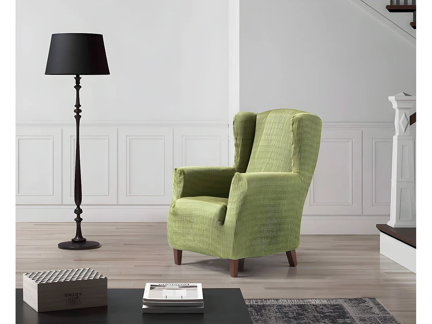 ESTORALIS | Funda Sillon Tejido Elastico Resistente | Para Sillon Orejero | Tamaño ( de 70 a 110 cm. )  | Modelo VEGA Color Verde