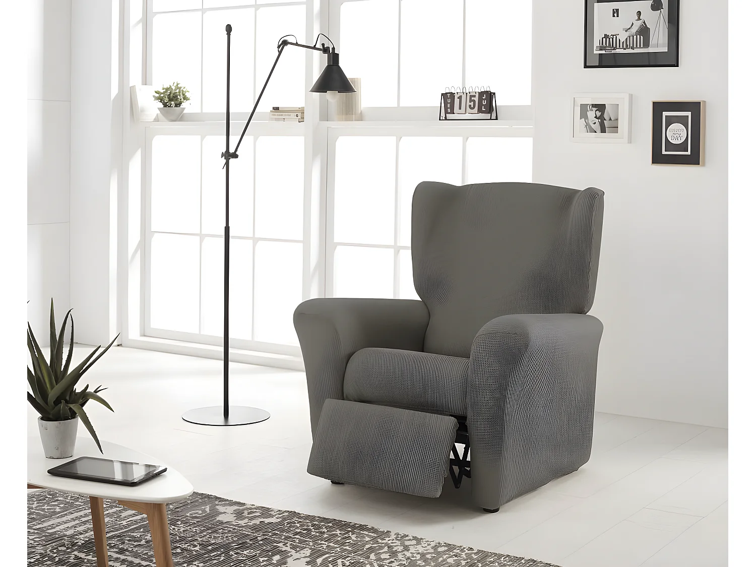 ESTORALIS | Funda Sillon Tejido Elastico Resistente | Para Sillon Relax | Tamaño ( de 70 a 90 cm. )  | Modelo BERTA Color Gris