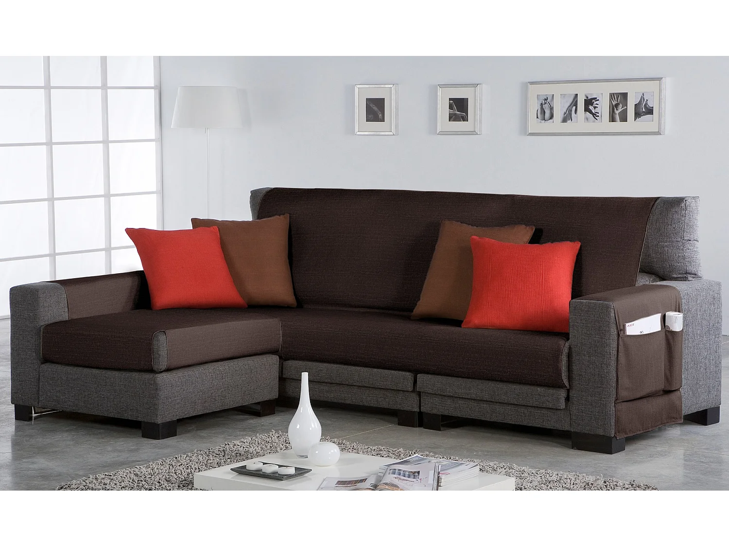 ESTORALIS | Cubre Sofá Tejido Jaquard Resistente | Chaisse Longue 235 cm Brazo Izquierdo | Tela 235 x 255 cm  | Modelo BERET Color Marron