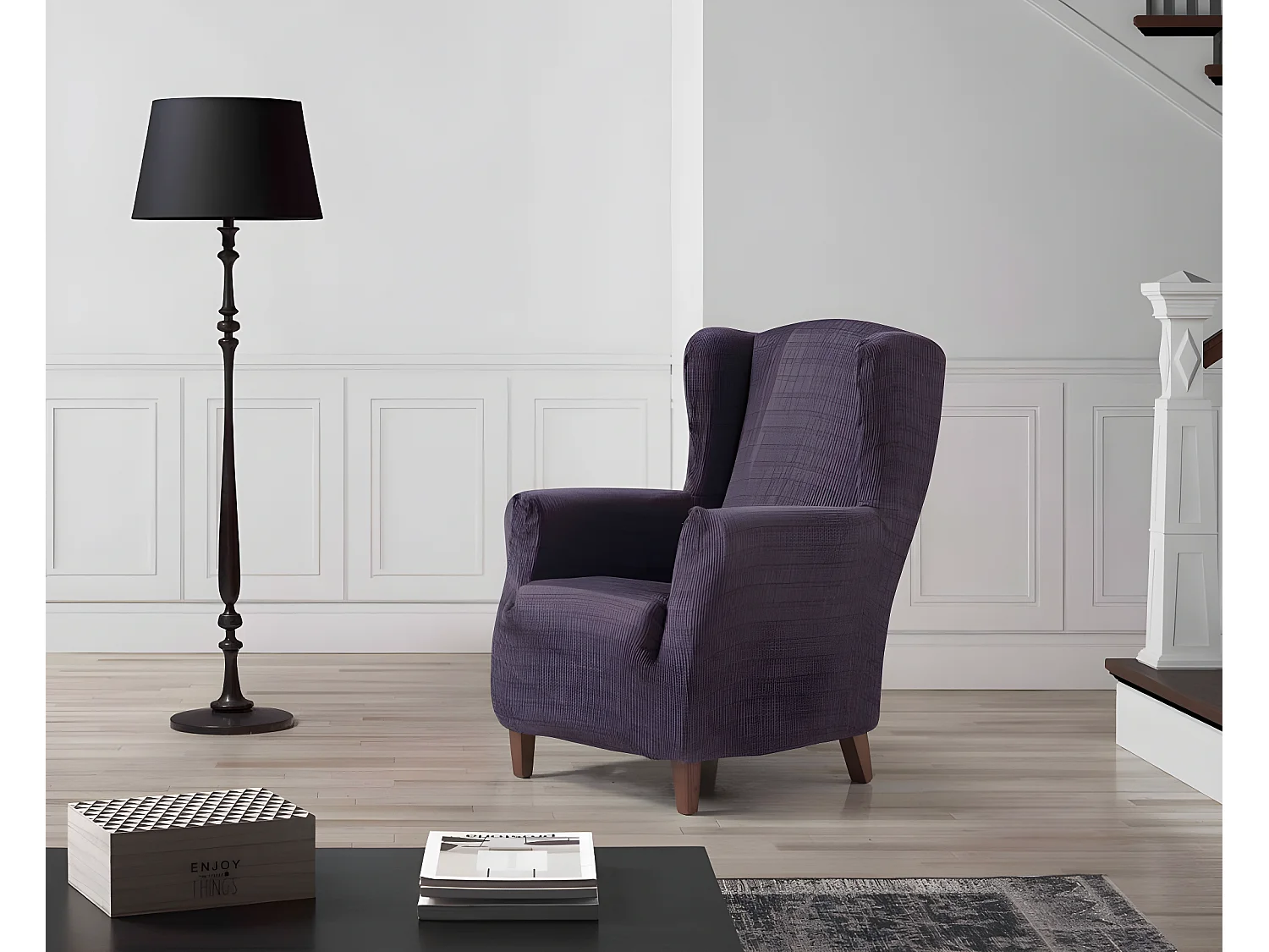 ESTORALIS | Funda Sillon Tejido Elastico Resistente | Para Sillon Orejero | Tamaño ( de 70 a 110 cm. )  | Modelo VEGA Color Violeta