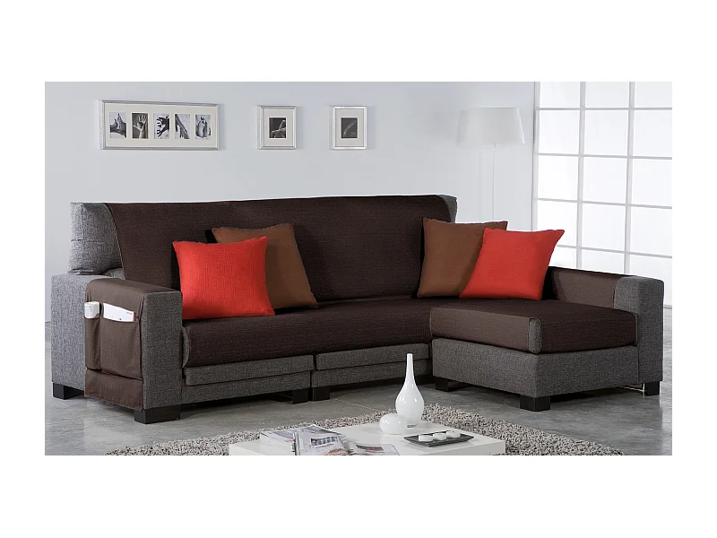 ESTORALIS | Cubre Sofá Tejido Jaquard Resistente | Chaisse Longue 180 cm Brazo Derecho | Tela 180 x 255 cm  | Modelo BERET Color Marron