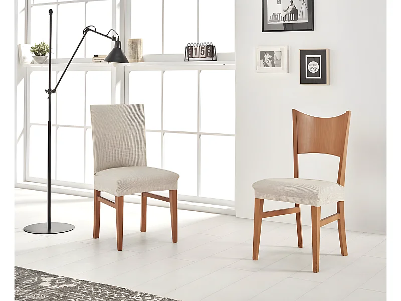 ESTORALIS | Funda de Asiento Tejido Elastico Resistente | Para Asiento de Silla | Tamaño (45x45 cm.)  | Modelo BERTA Color Marfil
