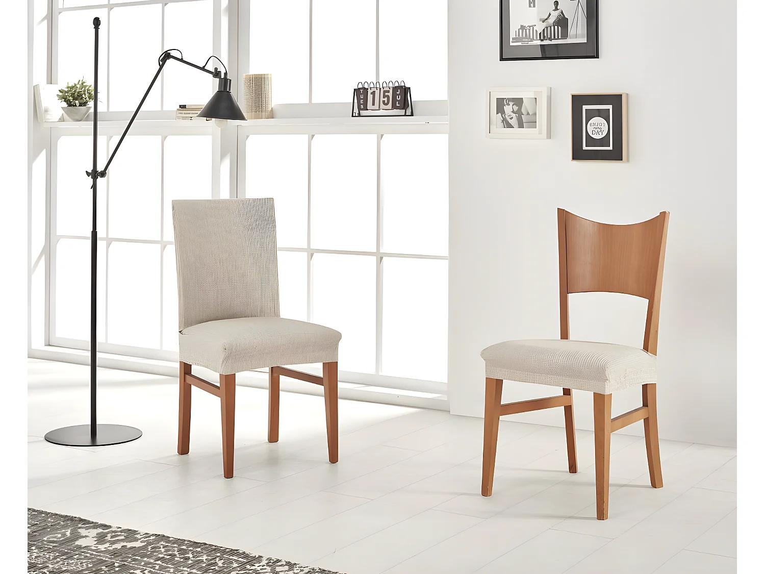 ESTORALIS | Funda de Asiento Tejido Elastico Resistente | Para Asiento de Silla | Tamaño (45x45 cm.)  | Modelo BERTA Color Marfil