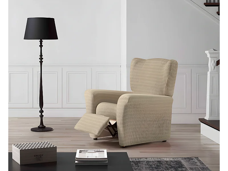 ESTORALIS | Funda Sillon Tejido Elastico Resistente | Para Sillon Relax | Tamaño ( de 70 a 90 cm. )  | Modelo VEGA Color Marfil