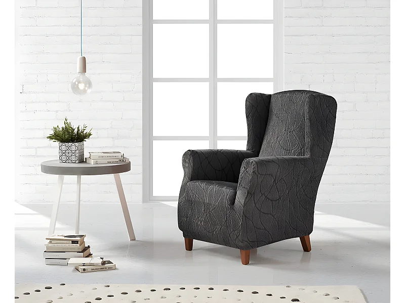 ESTORALIS | Funda Sillon Tejido Elastico Resistente | Para Sillon Orejero | Tamaño ( de 70 a 110 cm. )  | Modelo ALEXIA Color Gris