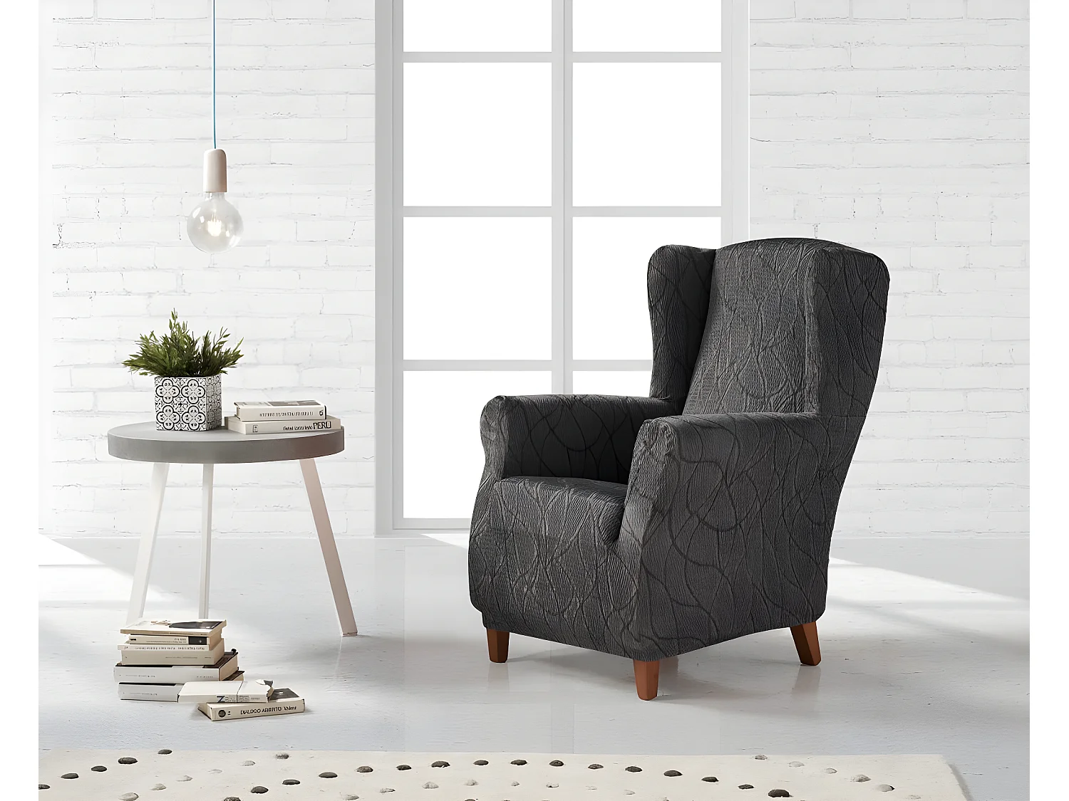 ESTORALIS | Funda Sillon Tejido Elastico Resistente | Para Sillon Orejero | Tamaño ( de 70 a 110 cm. )  | Modelo ALEXIA Color Gris