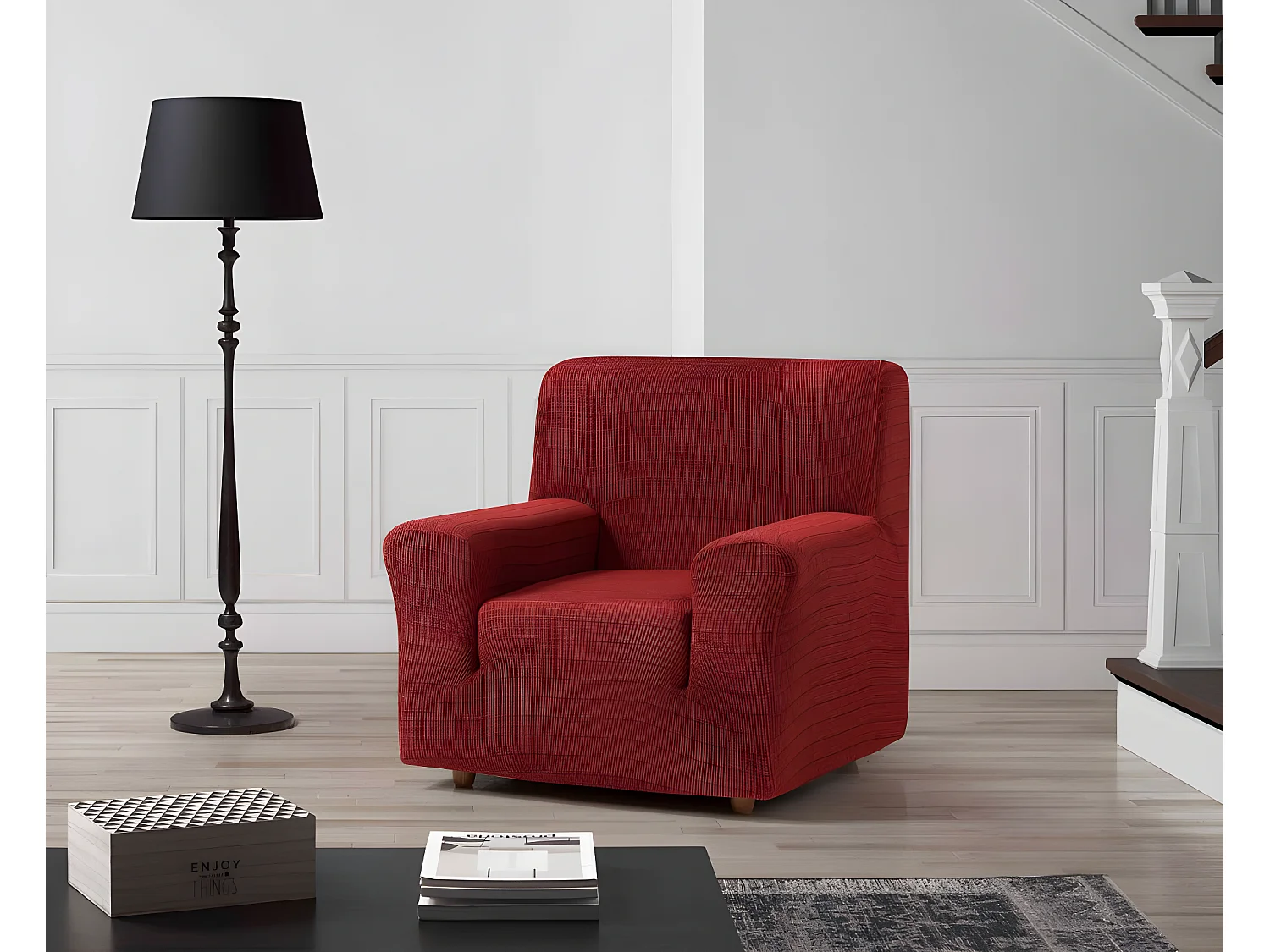 ESTORALIS | Funda de Sofá Tejido Elastico Resistente | Para Sillon 1 Plaza | Tamaño ( de 70 a 110 cm. )  | Modelo VEGA Color Rojo