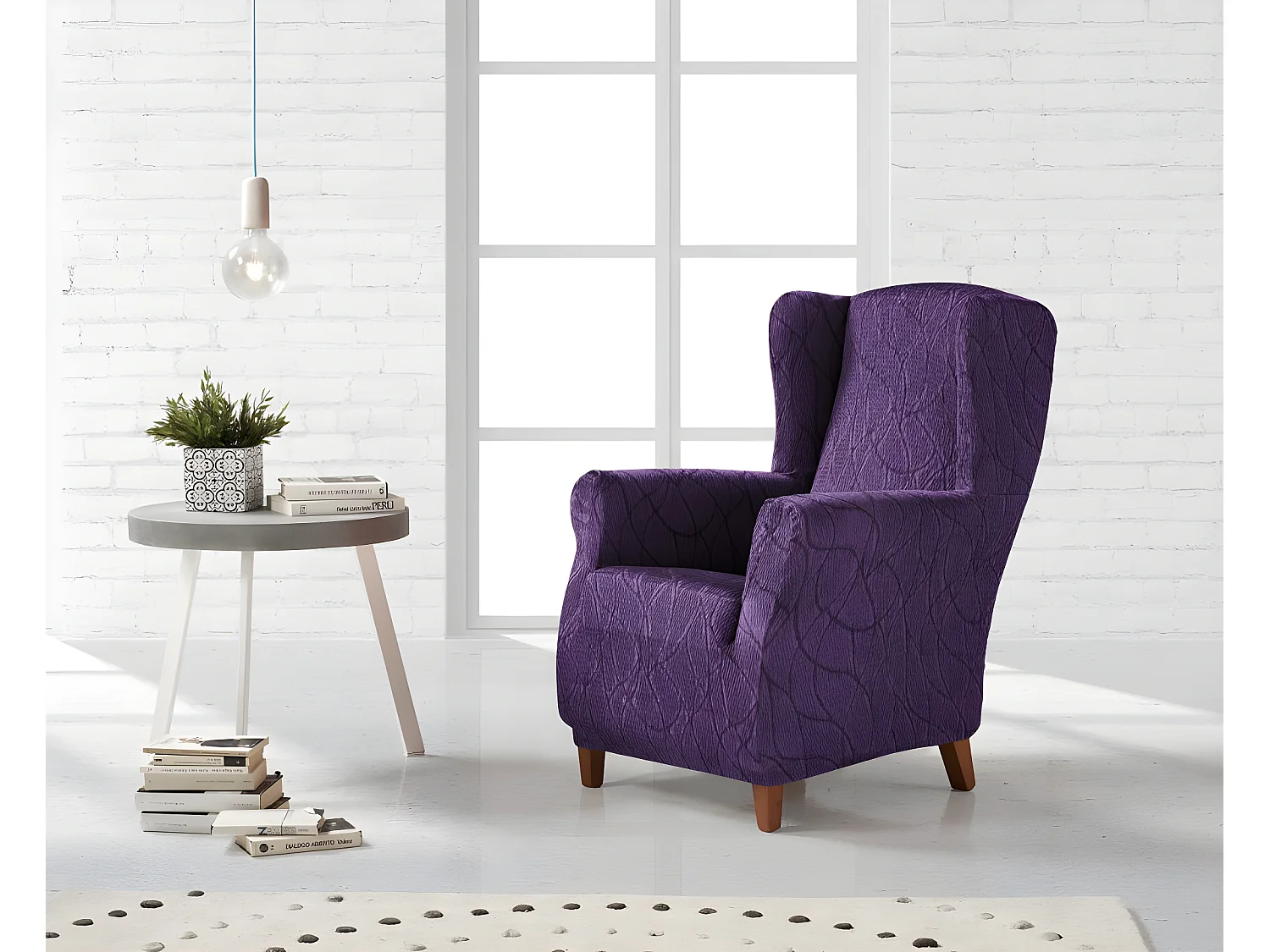 ESTORALIS | Funda Sillon Tejido Elastico Resistente | Para Sillon Orejero | Tamaño ( de 70 a 110 cm. )  | Modelo ALEXIA Color Violeta