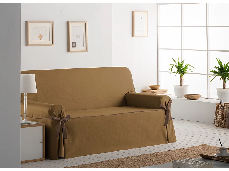 ESTORALIS | Funda Sofá Lazos Tejido Jaquard Resistente | Para Sofa de 4 Plazas | Tamaño ( de 210 a 240 cm. )  | Modelo BERET Color Beige