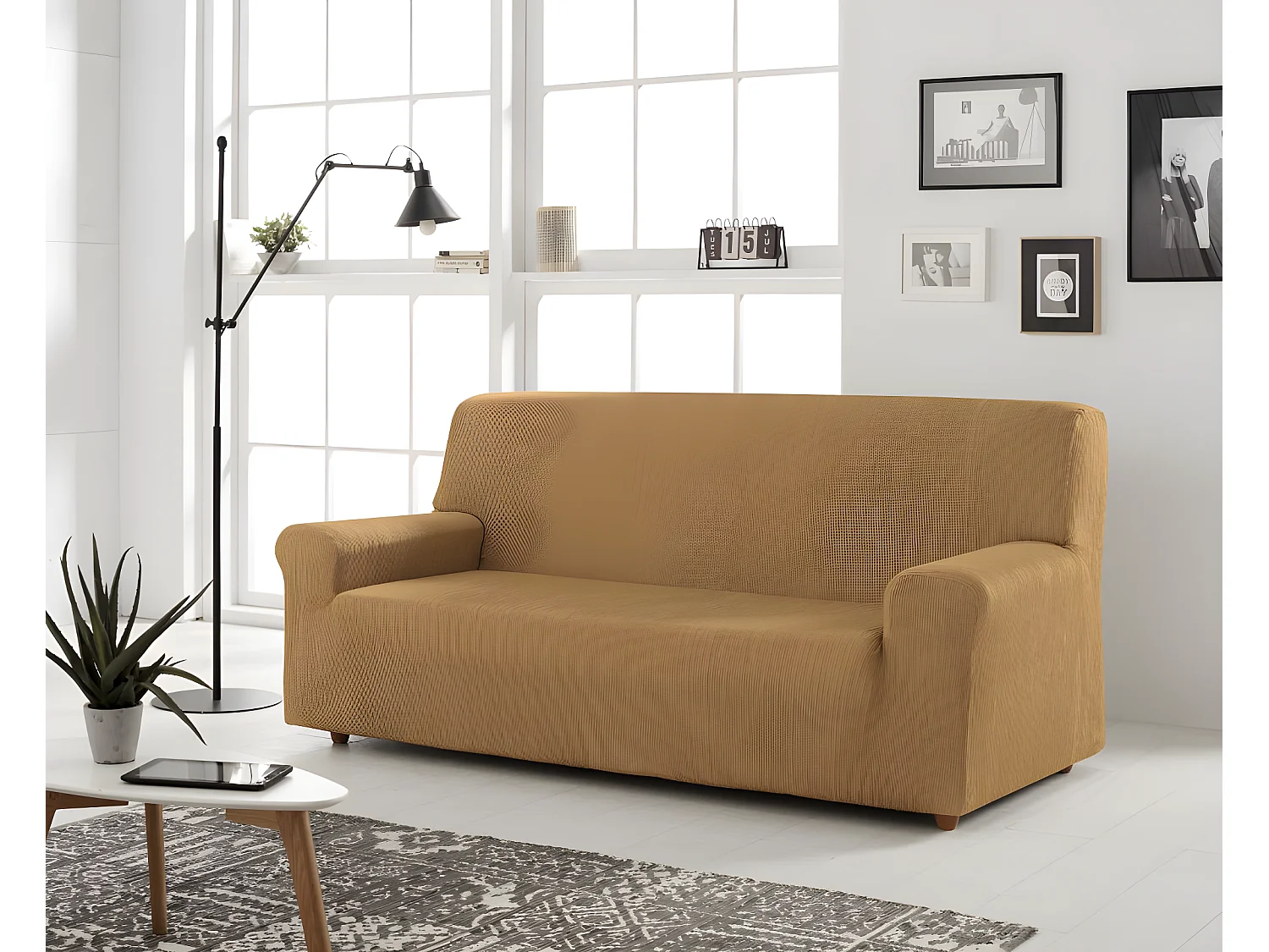 ESTORALIS | Funda de Sofá Tejido Elastico Resistente | Para Sofá 3 Plazas | Tamaño ( de 170 a 220 cm. )  | Modelo BERTA Color Beige