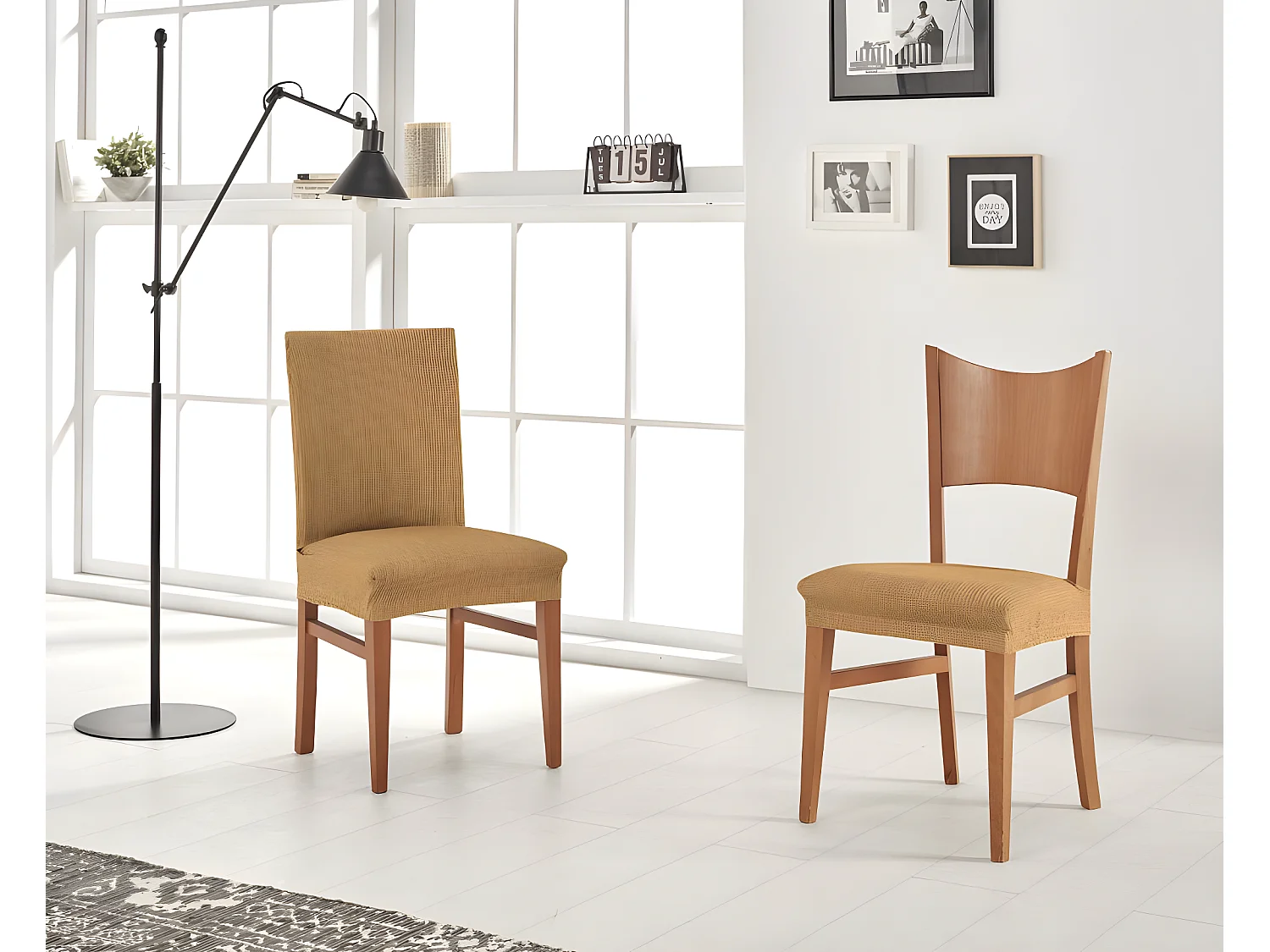 ESTORALIS | Funda de Silla  Tejido Elastico Resistente | Para Silla con Respaldo | Tamaño (45x45 cm.) 50 cm. Alto | Modelo BERTA Color Beige