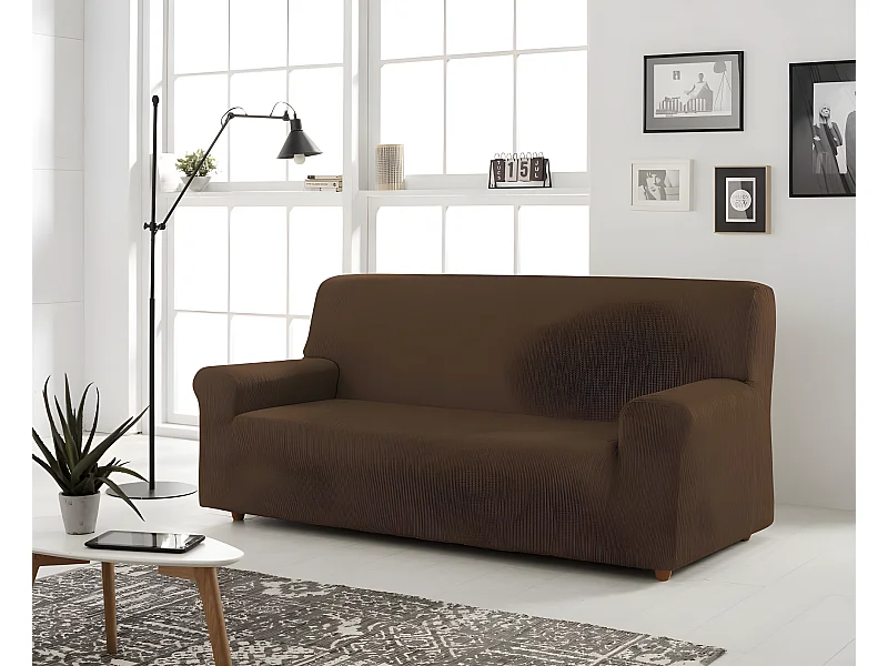 ESTORALIS | Funda de Sofá Tejido Elastico Resistente | Para Sofá 3 Plazas | Tamaño ( de 170 a 220 cm. )  | Modelo BERTA Color Marron