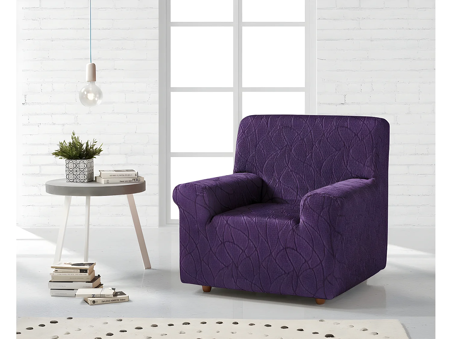 ESTORALIS | Funda de Sofá Tejido Elastico Resistente | Para Sillon 1 Plaza | Tamaño ( de 70 a 110 cm. )  | Modelo ALEXIA Color Violeta