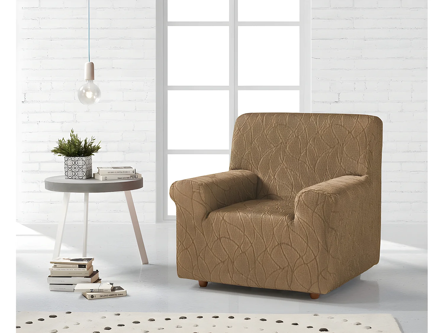 ESTORALIS | Funda de Sofá Tejido Elastico Resistente | Para Sillon 1 Plaza | Tamaño ( de 70 a 110 cm. )  | Modelo ALEXIA Color Beige