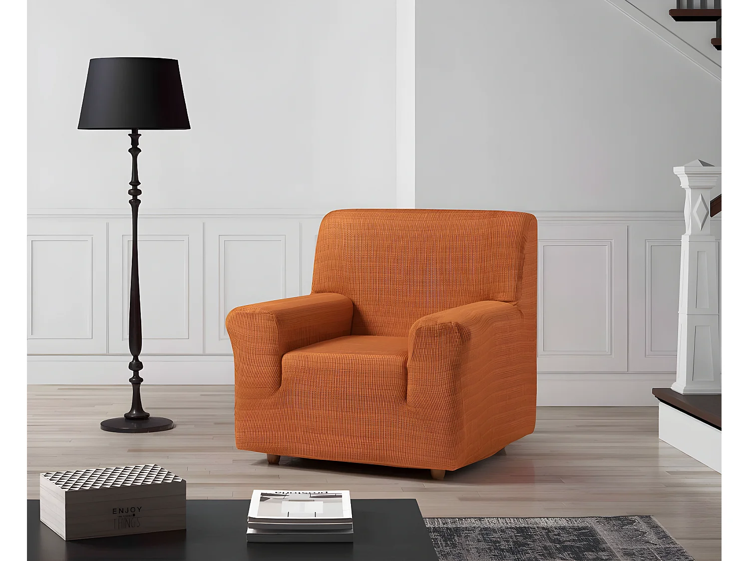 ESTORALIS | Funda de Sofá Tejido Elastico Resistente | Para Sillon 1 Plaza | Tamaño ( de 70 a 110 cm. )  | Modelo VEGA Color Naranja