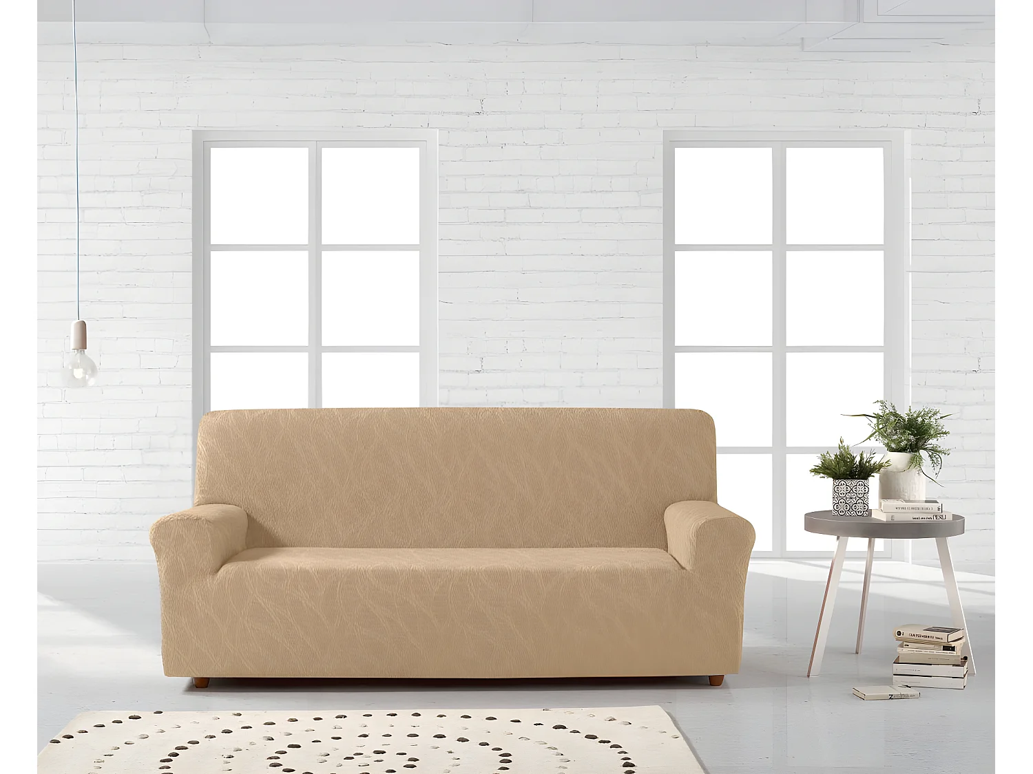 ESTORALIS | Funda de Sofá Tejido Elastico Resistente | Para Sofá 3 Plazas | Tamaño ( de 170 a 220 cm. )  | Modelo ALEXIA Color Marfil