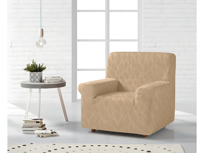 ESTORALIS | Funda de Sofá Tejido Elastico Resistente | Para Sillon 1 Plaza | Tamaño ( de 70 a 110 cm. )  | Modelo ALEXIA Color Marfil