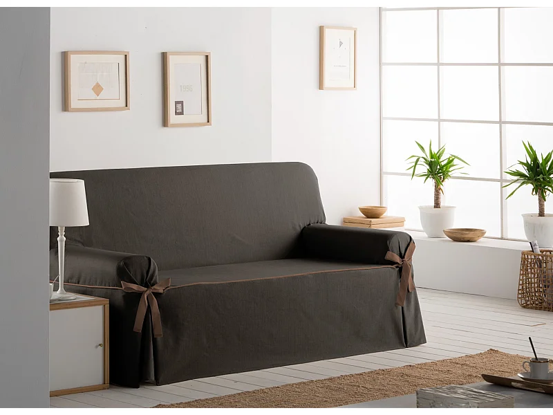ESTORALIS | Funda Sofá Lazos Tejido Jaquard Resistente | Para Sofa de 4 Plazas | Tamaño ( de 210 a 240 cm. )  | Modelo BERET Color Marron