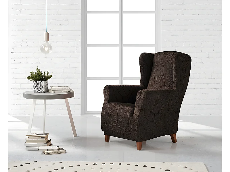 ESTORALIS | Funda Sillon Tejido Elastico Resistente | Para Sillon Orejero | Tamaño ( de 70 a 110 cm. )  | Modelo ALEXIA Color Marrón