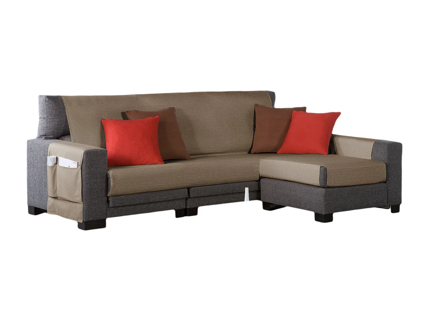 ESTORALIS | Cubre Sofá Tejido Jaquard Resistente | Chaisse Longue 210 cm Brazo Derecho | Tela 210 x 255 cm  | Modelo BERET Color Beige