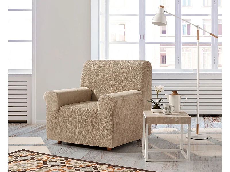 ESTORALIS | Funda de Sofá Tejido Elastico Resistente | Para Sillon 1 Plaza | Tamaño ( de 70 a 110 cm. )  | Modelo BETA Color Beige