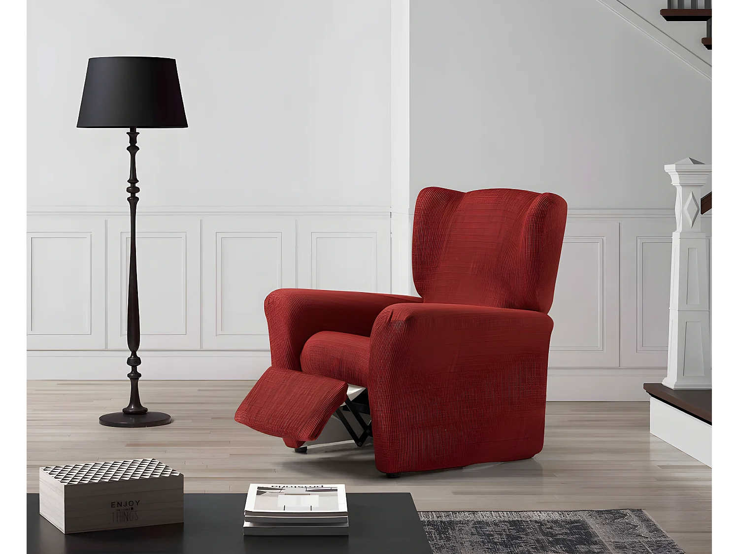 ESTORALIS | Funda Sillon Tejido Elastico Resistente | Para Sillon Relax | Tamaño ( de 70 a 90 cm. )  | Modelo VEGA Color Rojo