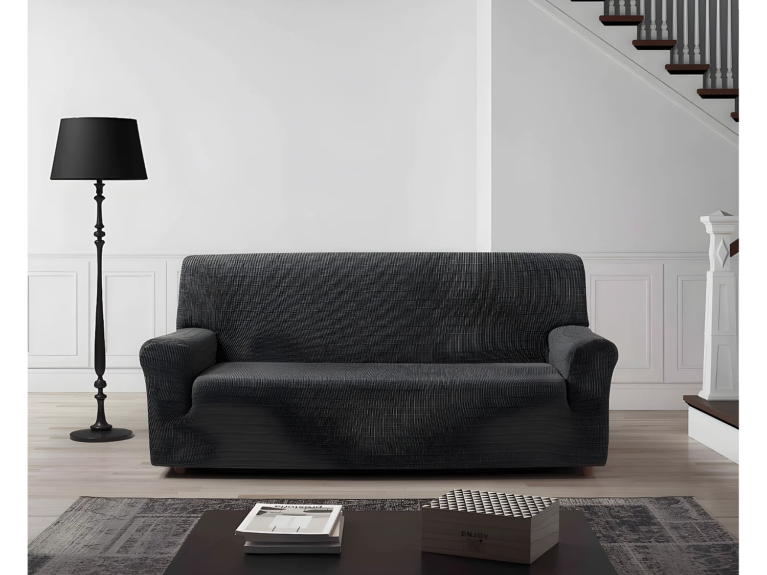 ESTORALIS | Funda de Sofá Tejido Elastico Resistente | Para Sofá 4 Plazas | Tamaño ( de 220 a 260 cm. )  | Modelo VEGA Color Gris