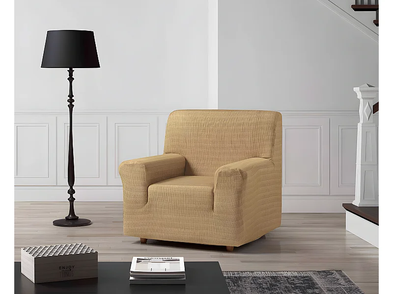 ESTORALIS | Funda de Sofá Tejido Elastico Resistente | Para Sillon 1 Plaza | Tamaño ( de 70 a 110 cm. )  | Modelo VEGA Color Beige