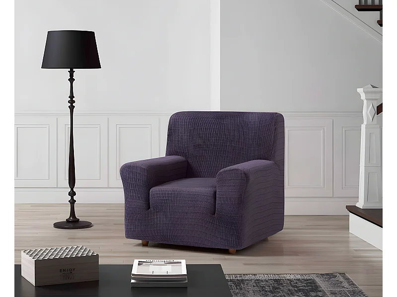 ESTORALIS | Funda de Sofá Tejido Elastico Resistente | Para Sillon 1 Plaza | Tamaño ( de 70 a 110 cm. )  | Modelo VEGA Color Violeta