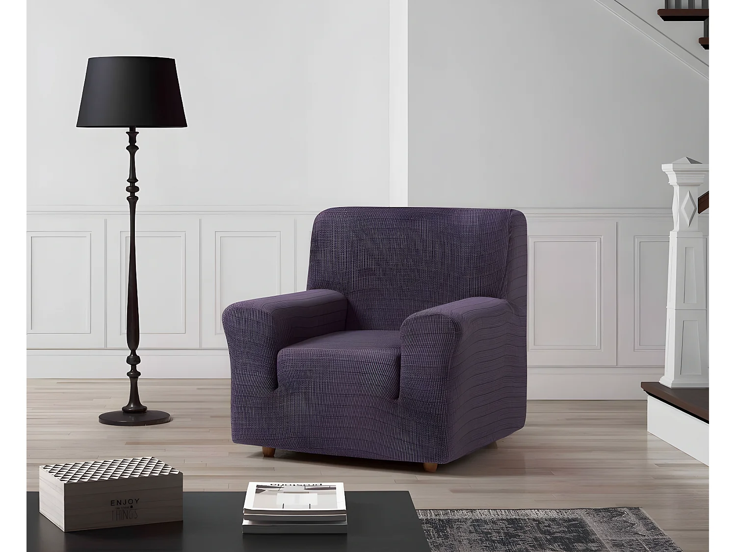 ESTORALIS | Funda de Sofá Tejido Elastico Resistente | Para Sillon 1 Plaza | Tamaño ( de 70 a 110 cm. )  | Modelo VEGA Color Violeta