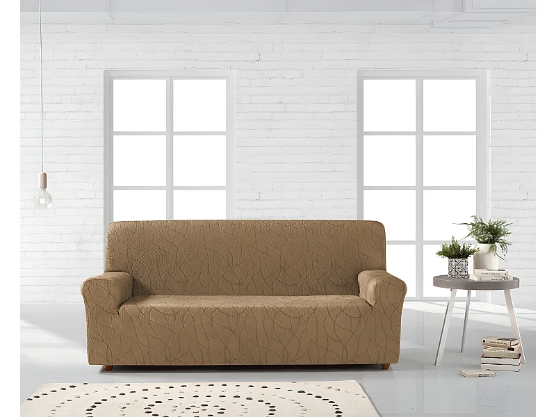 ESTORALIS | Funda de Sofá Tejido Elastico Resistente | Para Sofá 4 Plazas | Tamaño ( de 220 a 260 cm. )  | Modelo ALEXIA Color Beige