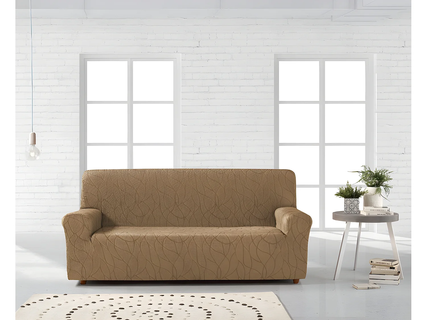 ESTORALIS | Funda de Sofá Tejido Elastico Resistente | Para Sofá 4 Plazas | Tamaño ( de 220 a 260 cm. )  | Modelo ALEXIA Color Beige