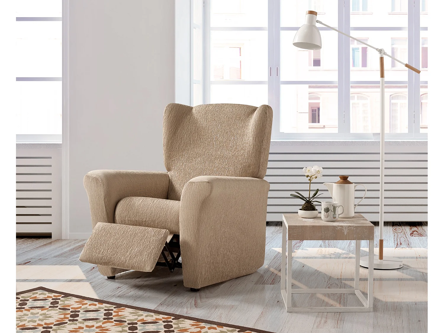 ESTORALIS | Funda Sillon Tejido Elastico Resistente | Para Sillon Relax | Tamaño ( de 70 a 90 cm. )  | Modelo BETA Color Beige