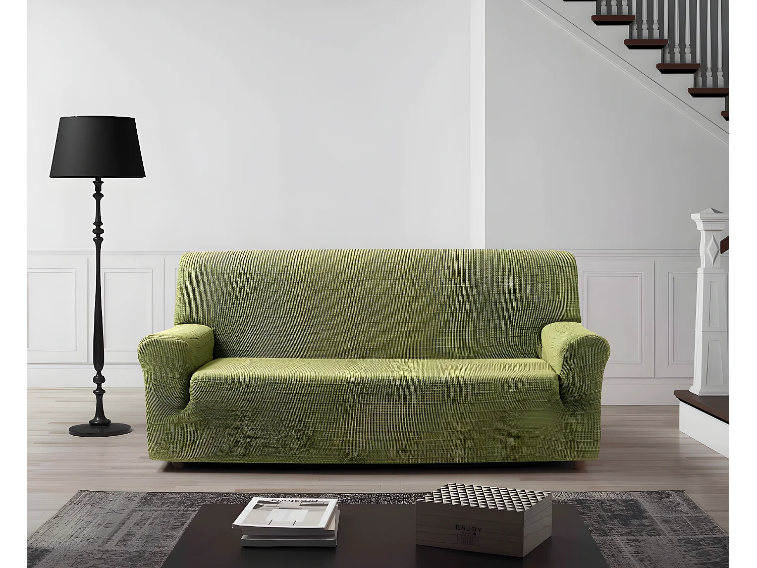 ESTORALIS | Funda de Sofá Tejido Elastico Resistente | Para Sofá 2 Plazas | Tamaño ( de 120 a 170 cm. )  | Modelo VEGA Color Verde