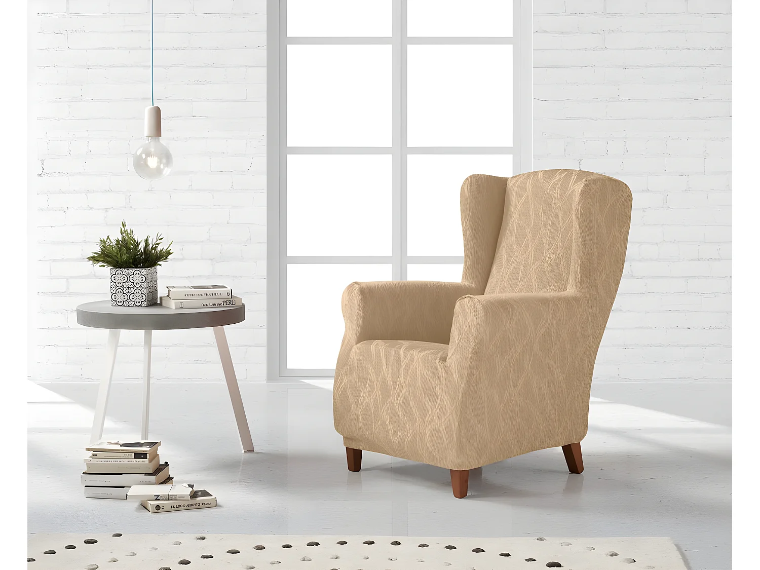 ESTORALIS | Funda Sillon Tejido Elastico Resistente | Para Sillon Orejero | Tamaño ( de 70 a 110 cm. )  | Modelo ALEXIA Color Marfil