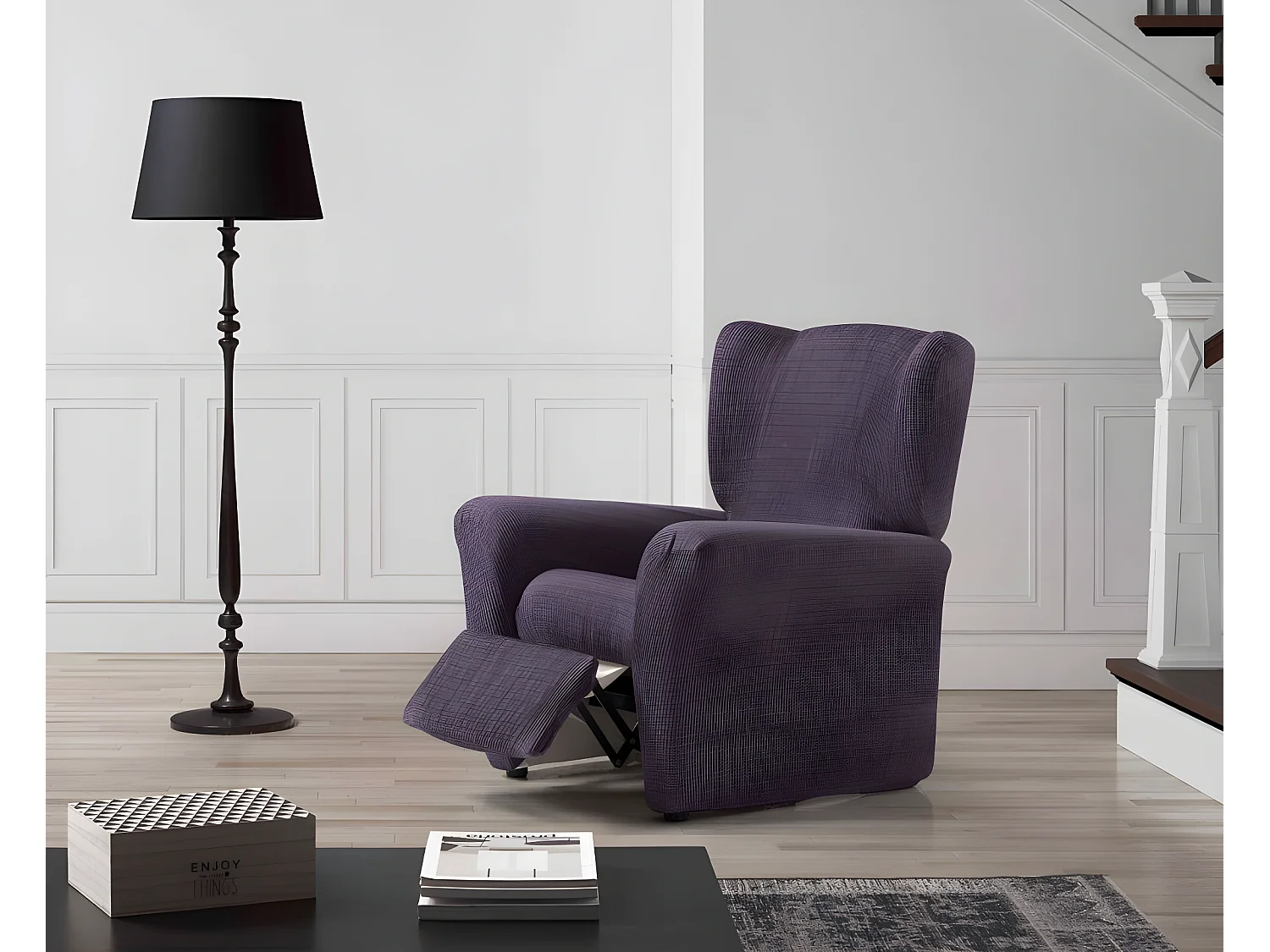 ESTORALIS | Funda Sillon Tejido Elastico Resistente | Para Sillon Relax | Tamaño ( de 70 a 90 cm. )  | Modelo VEGA Color Violeta