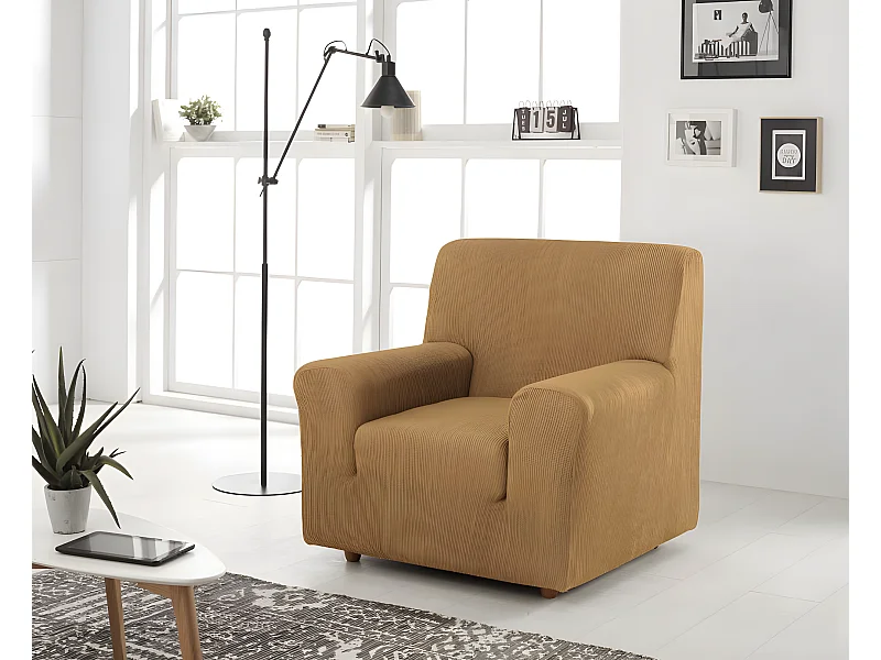 ESTORALIS | Funda de Sofá Tejido Elastico Resistente | Para Sillon 1 Plaza | Tamaño ( de 70 a 110 cm. )  | Modelo BERTA Color Beige