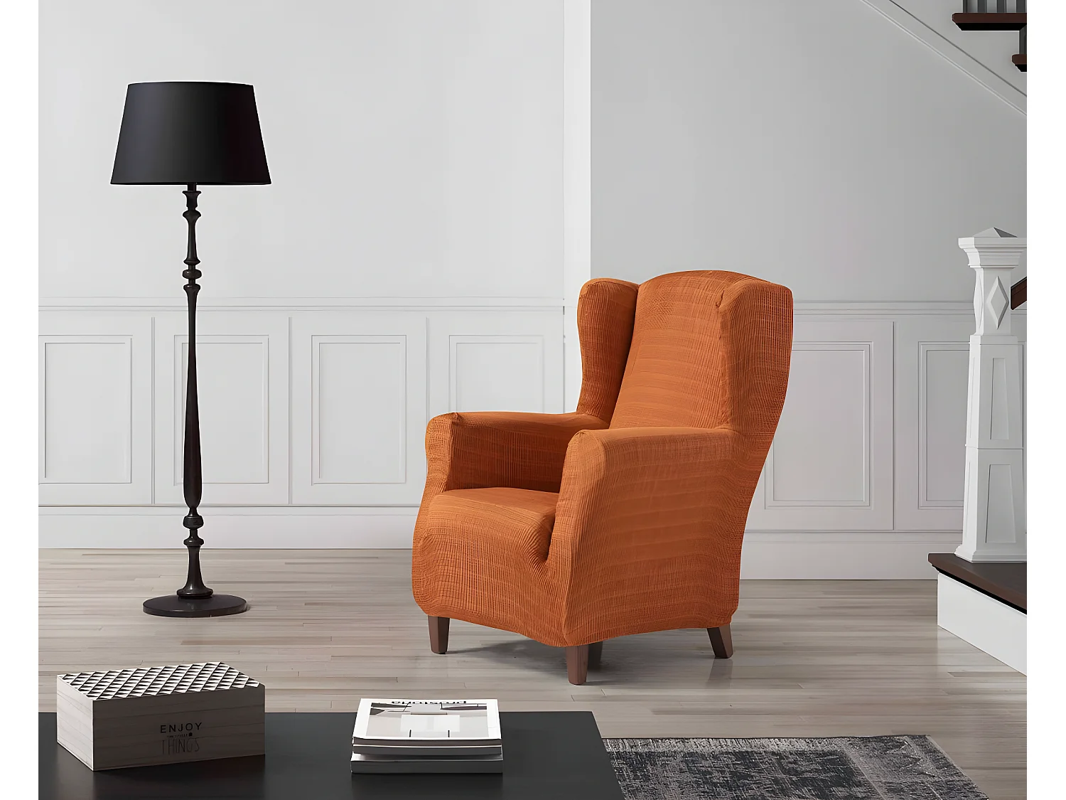 ESTORALIS | Funda Sillon Tejido Elastico Resistente | Para Sillon Orejero | Tamaño ( de 70 a 110 cm. )  | Modelo VEGA Color Naranja