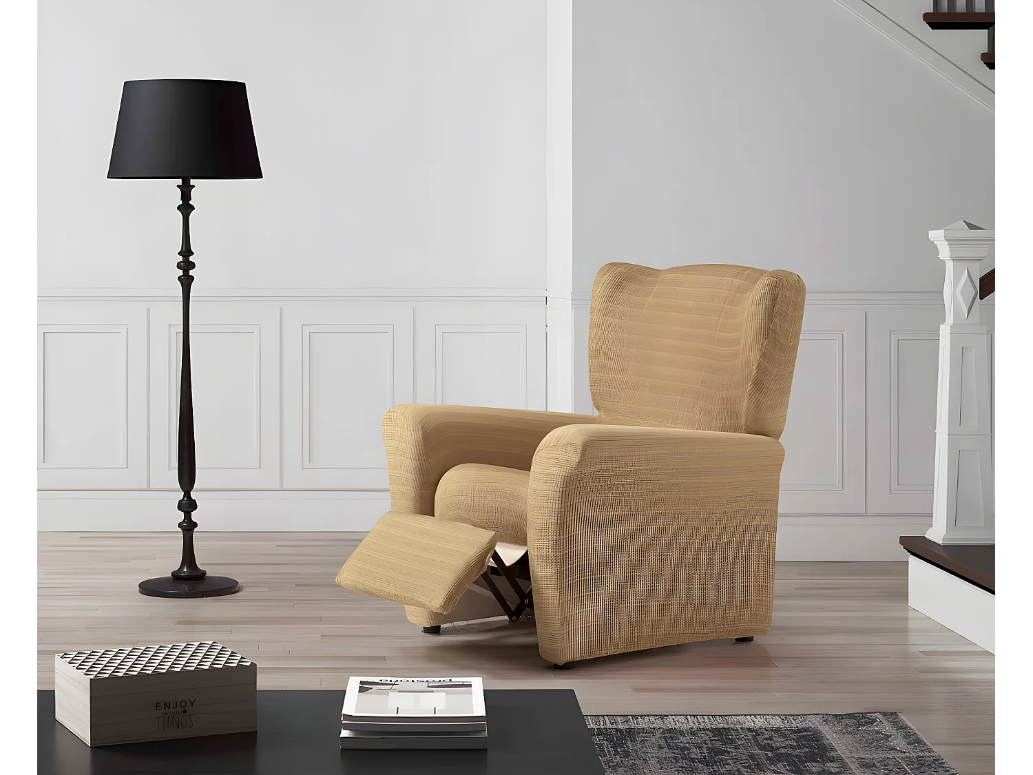 ESTORALIS | Funda Sillon Tejido Elastico Resistente | Para Sillon Relax | Tamaño ( de 70 a 90 cm. )  | Modelo VEGA Color Beige