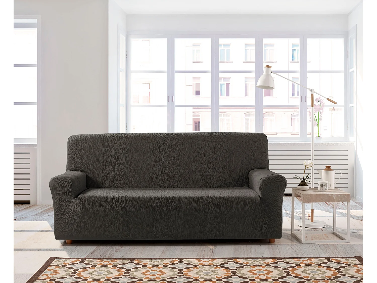 ESTORALIS | Funda de Sofá Tejido Elastico Resistente | Para Sofá 4 Plazas | Tamaño ( de 220 a 260 cm. )  | Modelo BETA Color Gris